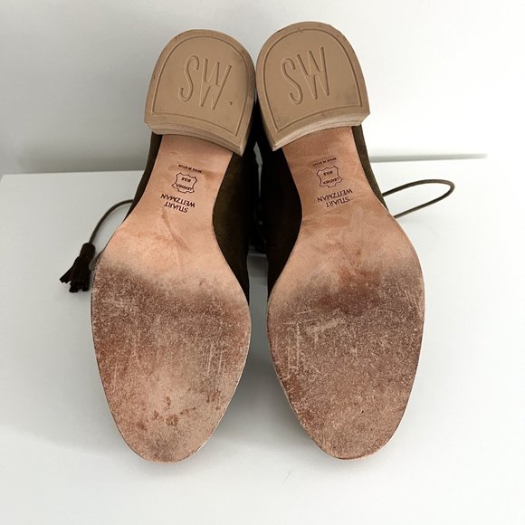 Stuart Weitzman Wallawalla Suede Lace-Up Ankle Boots - Olive Green - Picture 6 of 8